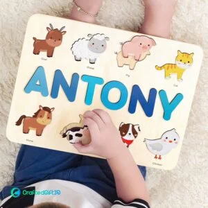 Farm animal name puzzle with pegs