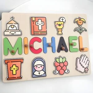 Baptism Gift Boy Girl Baby Dedication Theme Wooden Name Puzzle